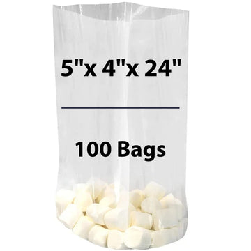 LDPE 5"X4"X24" 1 Mil Clear Gusseted Poly Bags 100 Bags